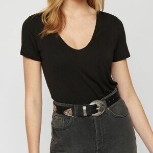 NWT Dynamite T-shirt Womens L Emma Scoop Neck Loose Fit Rib Tee Black